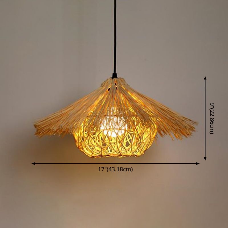 Contemporary Nest Pendant Lighting Fixture Rattan Restaurant Hanging Ceiling Light in Beige
