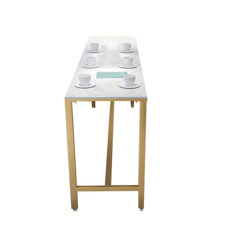 Modern Bar Height Table White Faux Marble Top Bistro Bar Table with Gold Base