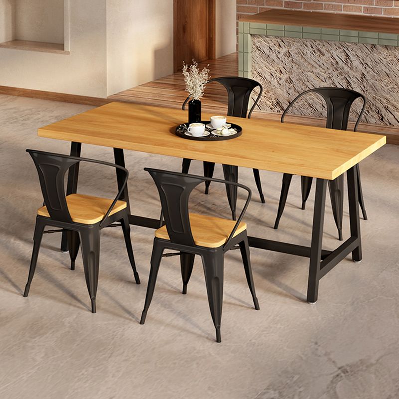 Industrial Rectangle Dining Table Set 1/2/3/5 Pieces with Metal Base Kitchen Furniture Set