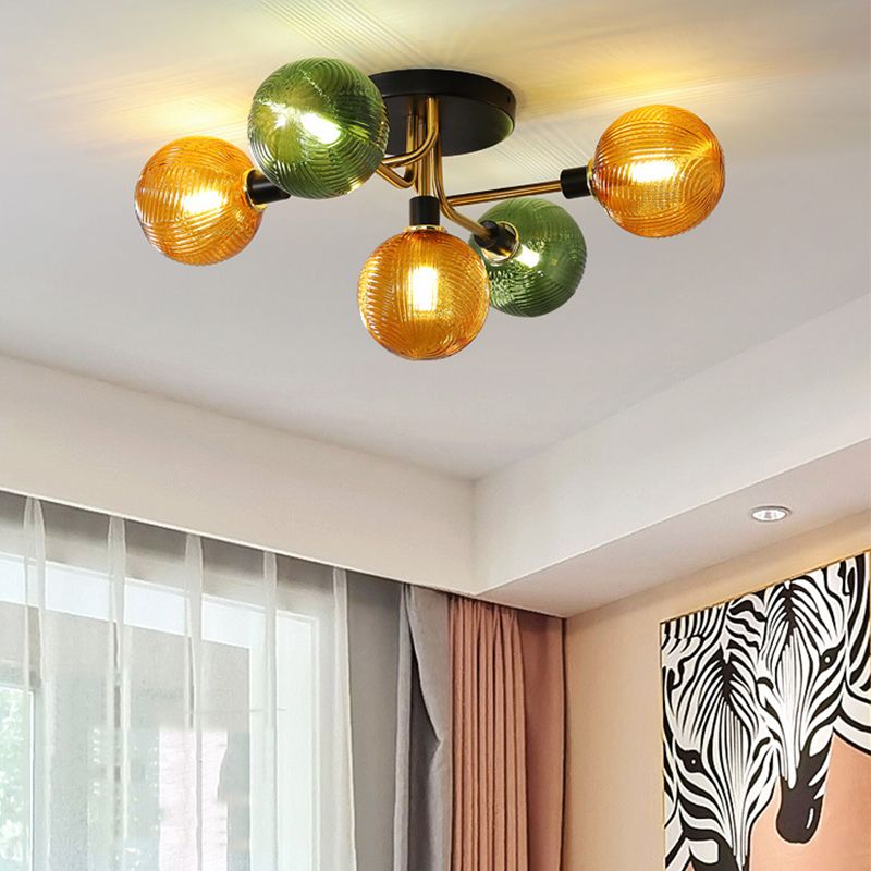 Luz de techo de bola de vidrio Luz de montaje de semi descarga posmoderna para sala de estar para sala de estar
