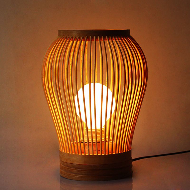 Japanse 1-lamps taakverlichting witte druppel kleine bureaulamp met bamboe kap voor nachtkastje