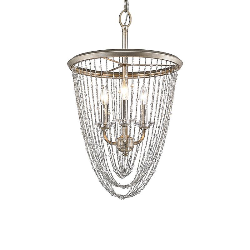 Contemporary Candle Chandelier Lamp 3 Heads Crystal Suspension Light in Gold with Draped Chain