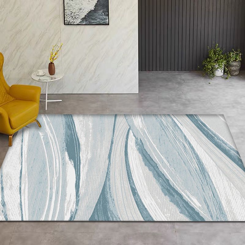 Nordic Brushstroke Pattern Rug Blue Polyester Rug Washable Pet Friendly Non-Slip Area Rug for Living Room