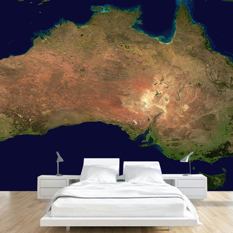 Map Illustration Moisture Resistant Wall Mural Removable Wallpaper for Living Room