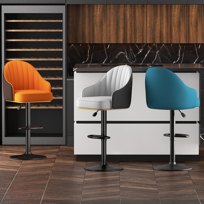Adjustable Height Counter & Bar Stool Indoor Leather Bucket Footrest Stool
