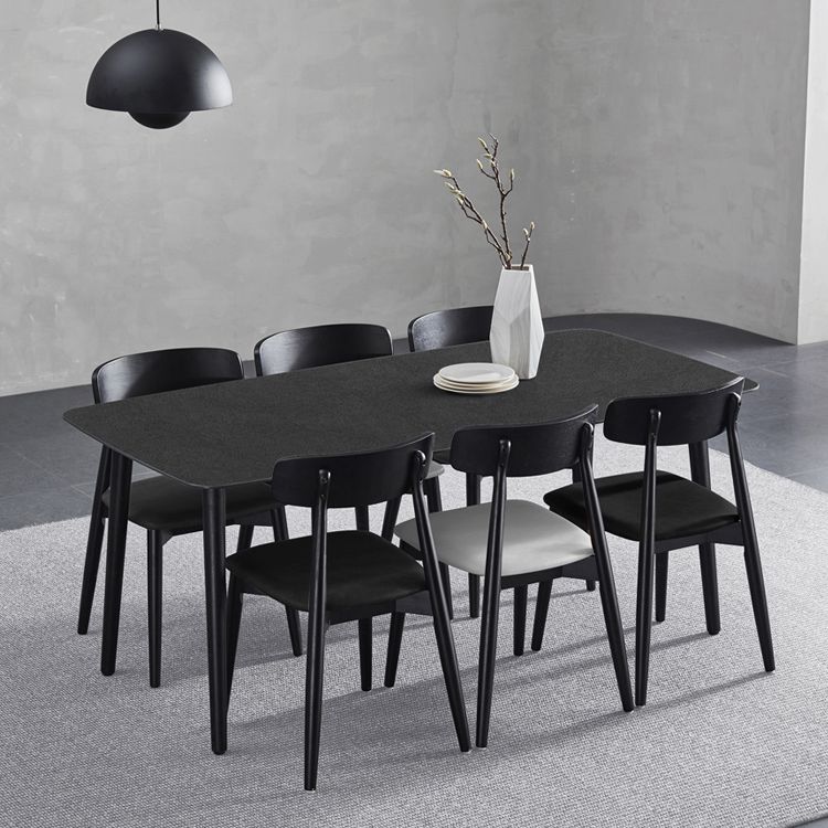 Black Modern Stone Top Dining Table Set 1/4/5/7 Pieces Dining Set with Wooden Chairs