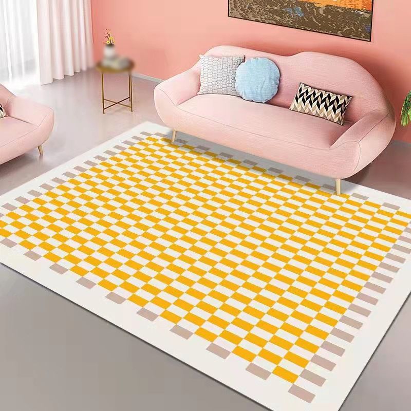Casual Home Decoration Carpet Plaid Pattern Area Rug Polyester Non-Slip Backing Indoor Carpet