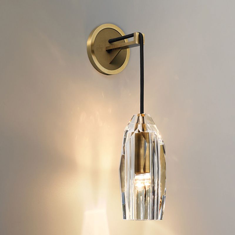 Contemporary Armed Crystal Wall Sconce 1-Light Wall Mounted Lamp for Living Room