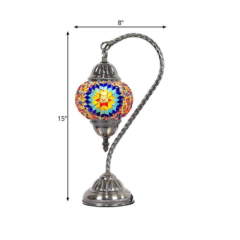 1 Bulb Night Lamp Mediterranean Teardrop Shaped Purple/Yellow and Red/Red Brown Stained Glass Nightstand Light with Gooseneck Arm