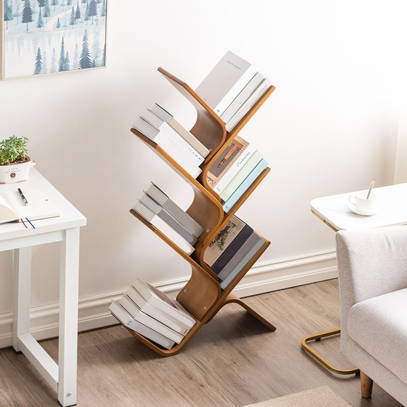 Modern Open Back Bookshelf Etagere Bamboo Bookcase for Home Office