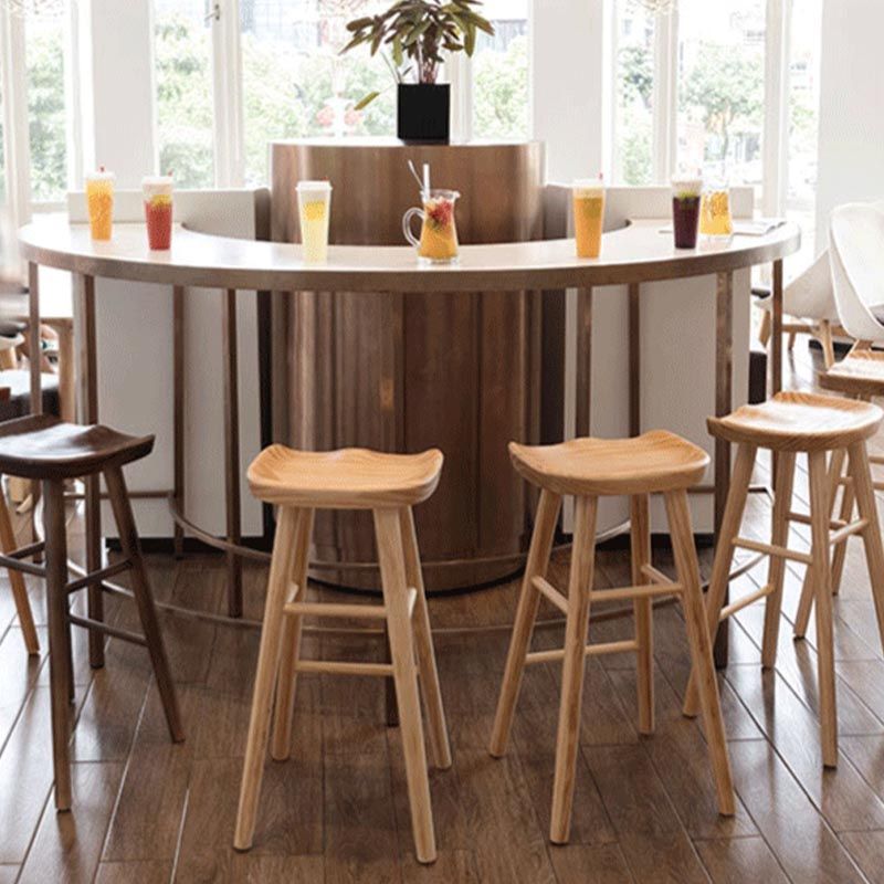 Industrial Contoured Seat Backless Solid Wood Bar Stool for Restaurant