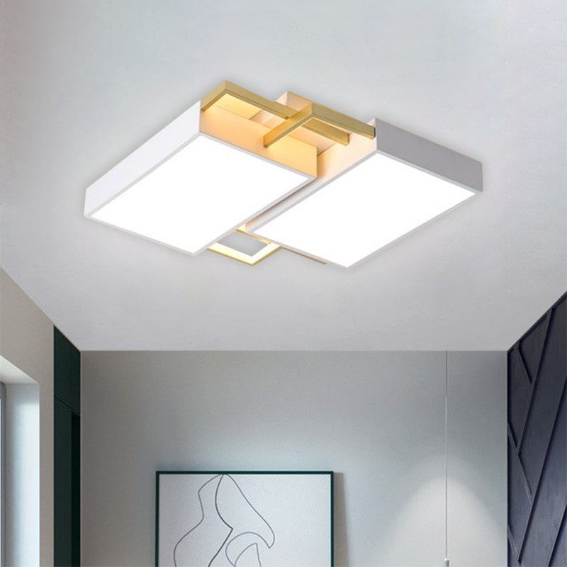 Double Rectangle Flush Light Modernism Metal Black/Gold LED Flush Mount Lamp in Warm/White Light, 16"/19.5" W