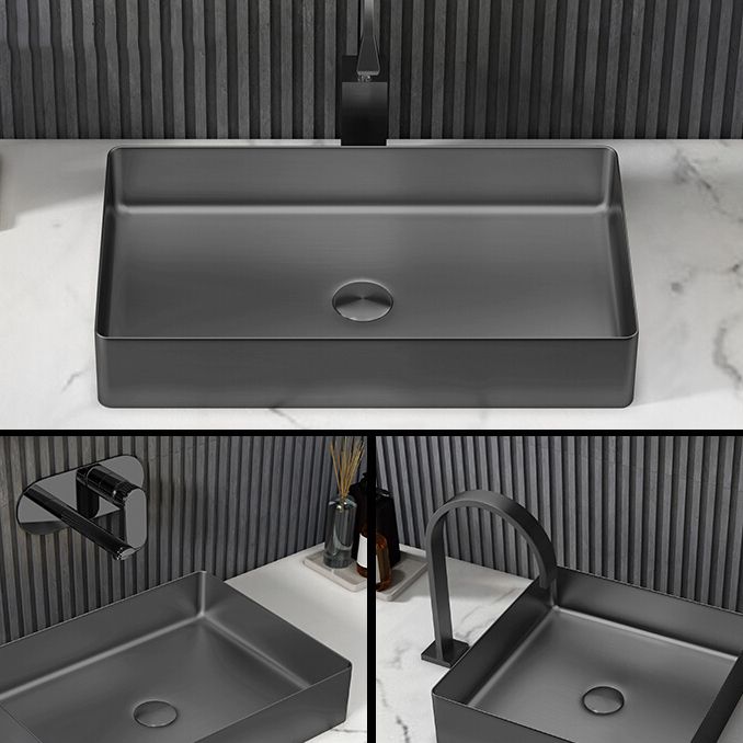 Contemporary Trough Bathroom Sink Solid Color Metal Trough Sink