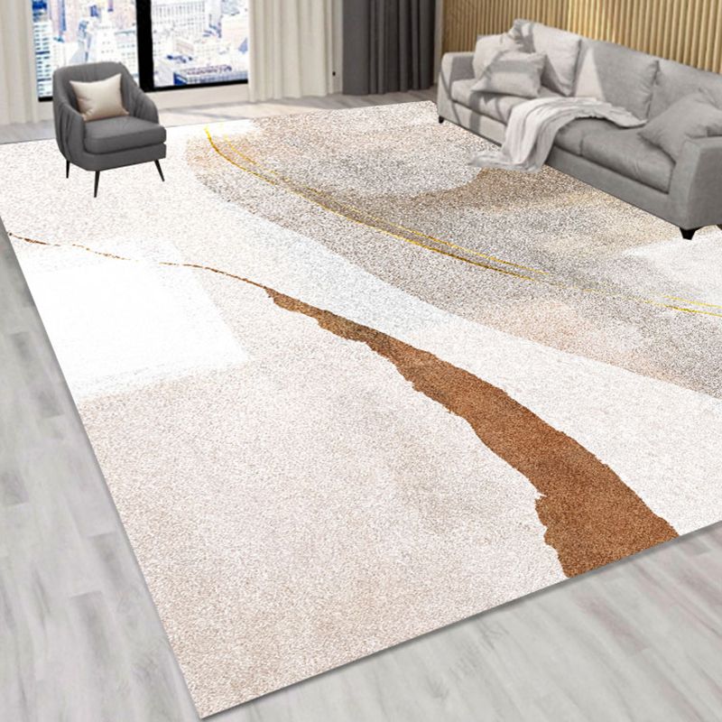 Brown Modern Area Carpet Stripe Pattern Polyester Area Rug Non-Slip Backing Rug for Living Room