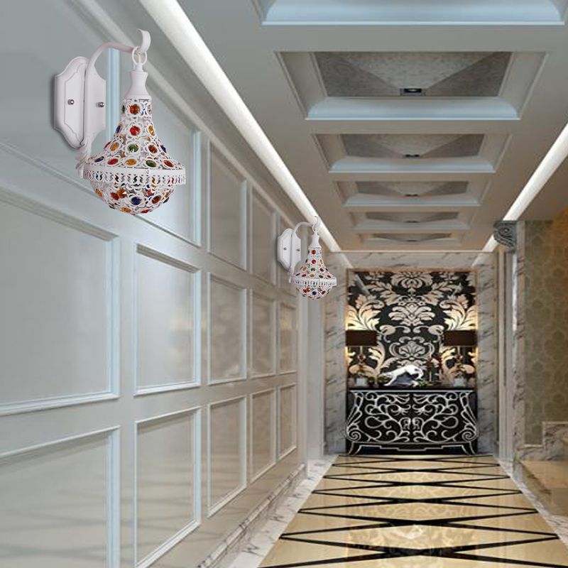 Bohemia Empire Wall Sconce Fixture Crystal and Metal 1 Head Wall Éclairage avec bijoux en finition blanche