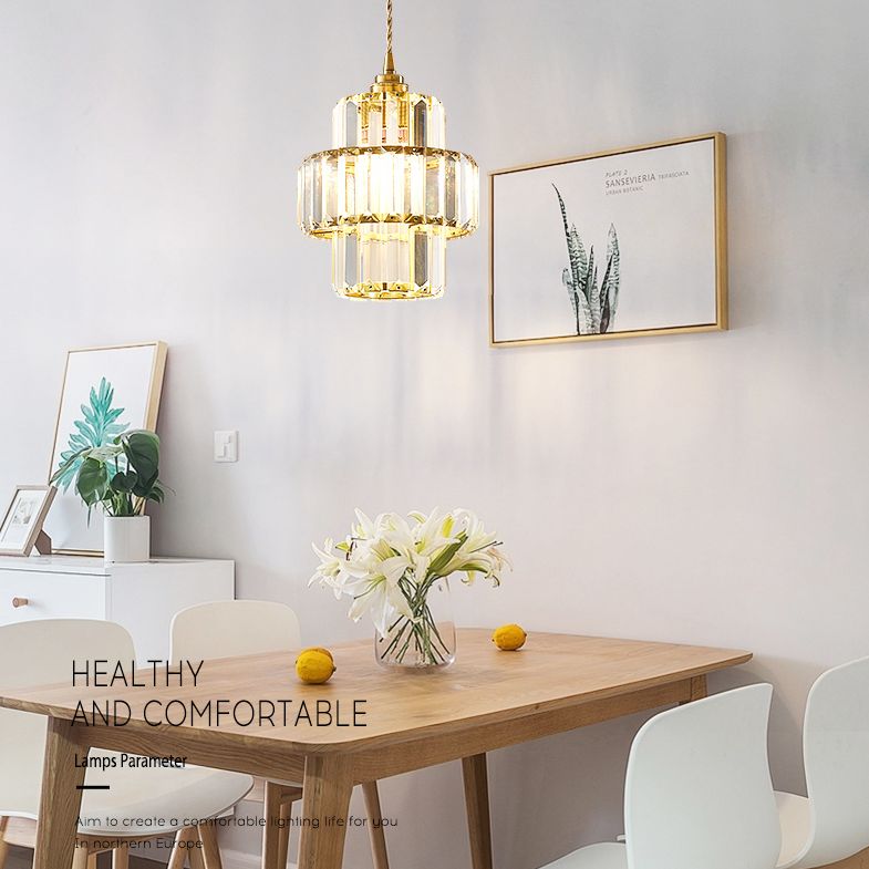 Prismatische K9 -Kristalldecke Anhänger Licht Modernismus Zylindrisch hängende Licht zum Esstisch