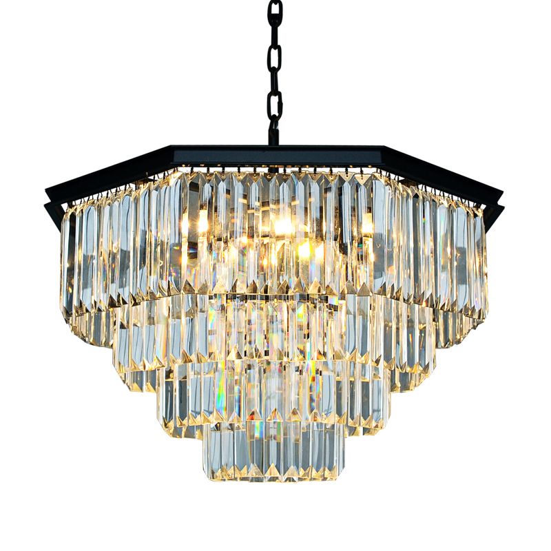 4 Tiers Living Room Suspension Pendant Traditional Clear/Amber Three Sided Crystal Rod 11 Heads Chandelier Light