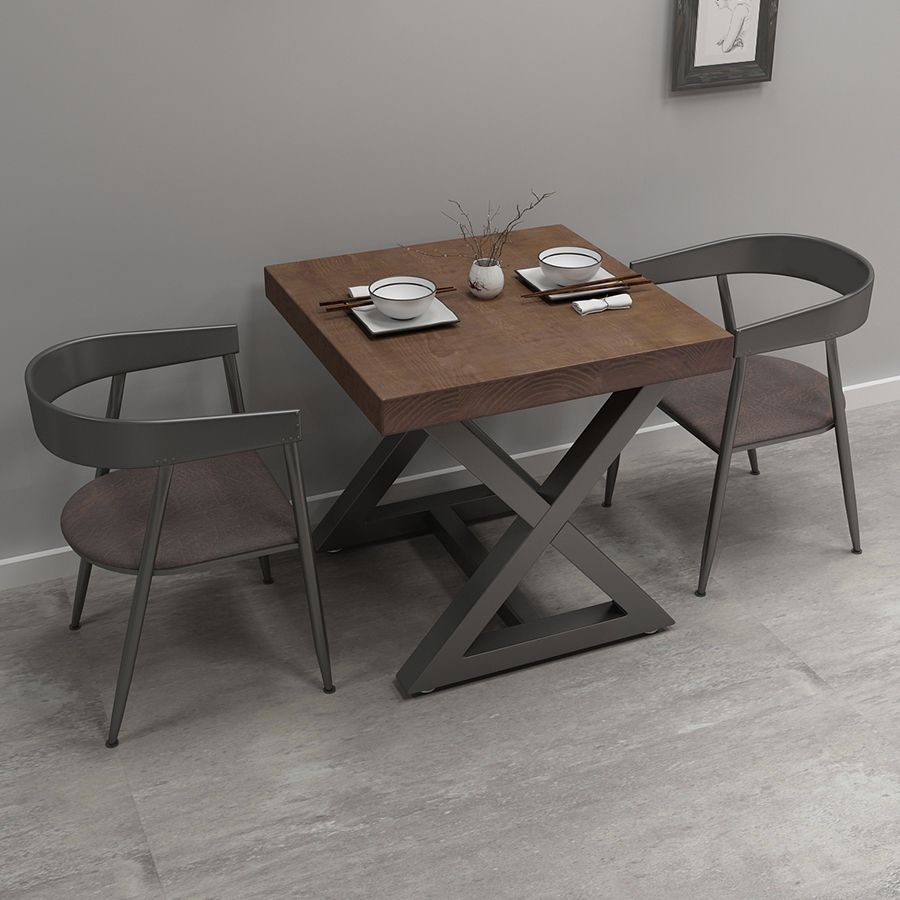 Industrial Square Dining Table Pine Solid Wood Table with Trestle Base
