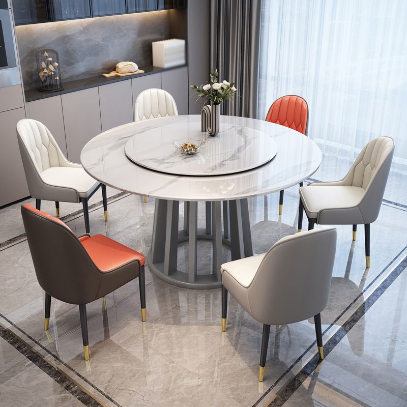 Contemporary Round Stone Table Standard Height Dining Table with Pedestal Base