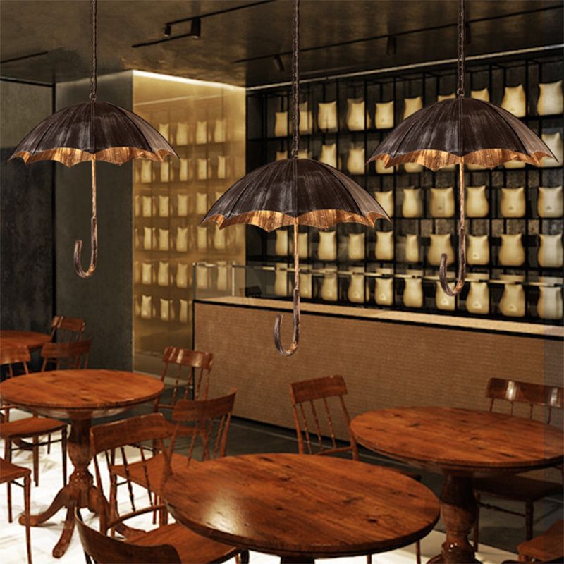 Industrial Distressed Umbrella Pendant Light Iron Olde Bronze Chandelier for Cafe