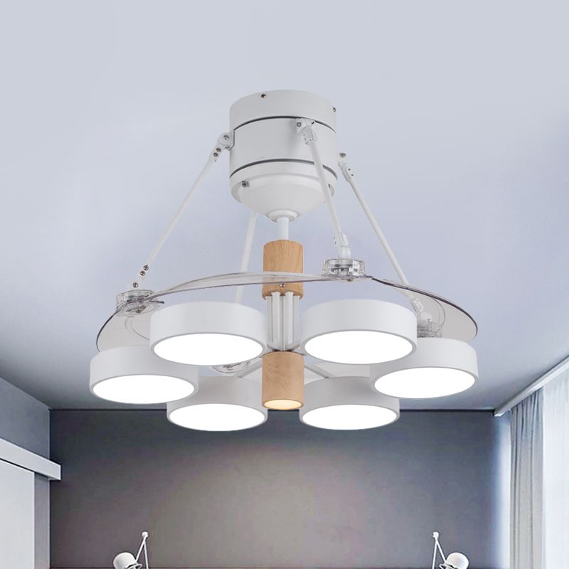 Simplicity Drum Pendant Fan Light Metallic 6-kop 48 "W Drawing Room dicht bij plafondlamp met 4 heldere messen in zwart/wit/roze