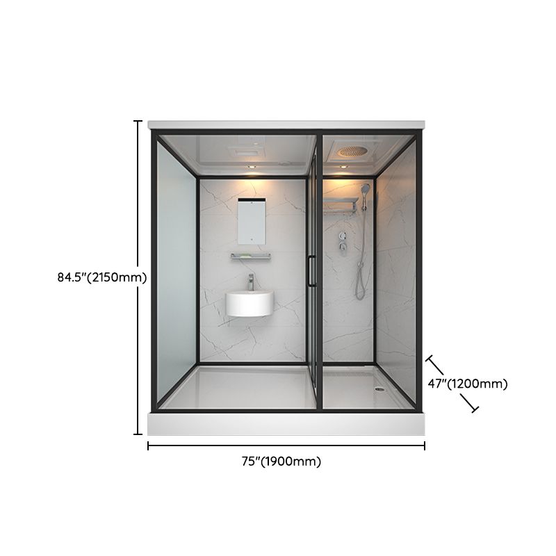 Framed Tempered Glass Shower Stall with Back Wall Panel and Shower Base