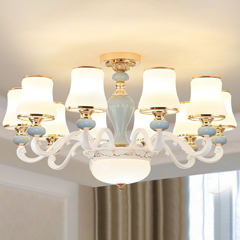 Opaline Glass Flared Chandelier Lamp Modernist Down Lighting Pendant in Light Blue