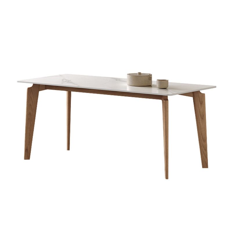 Modern Rectangle Dining Table Sintered Stone Table with Wooden Legs for Home Use