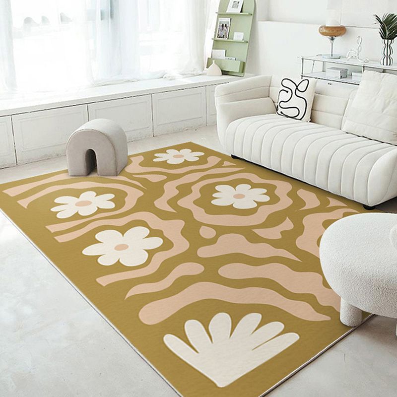 Nordic Plants Carpet Polyester Green Carpet Washable Carpet for Home Decor