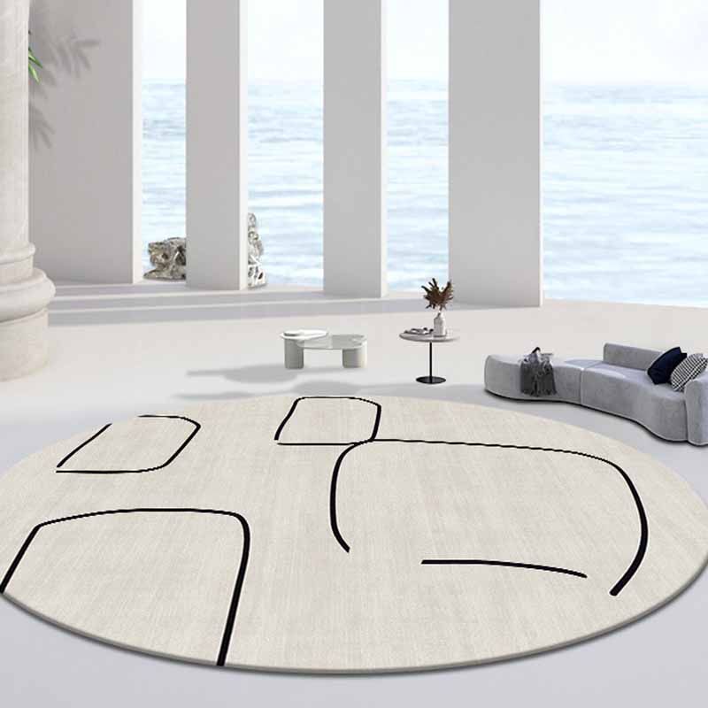 White Modern Area Carpet Line Pattern Polyester Area Rug Anti-Slip Washable Rug for Home Decor