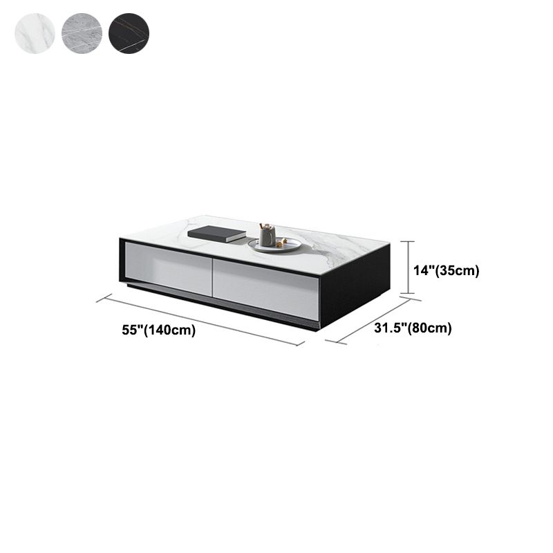 Modern Slate Block Coffee Table with Drawer Rectangular Cocktail Table