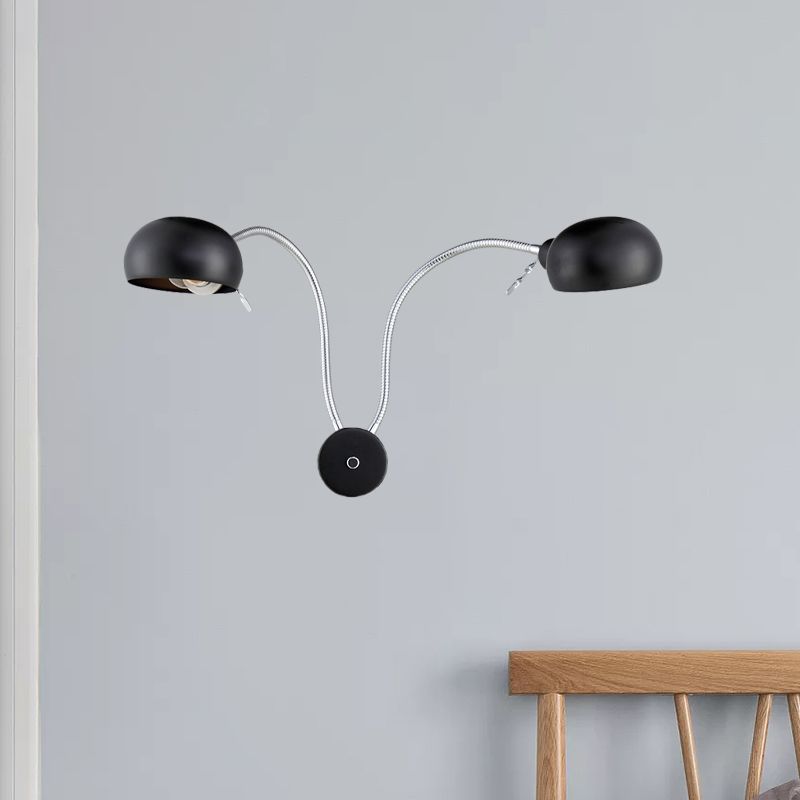Doppelwölker Metall Wandleuchte Industrial Style 2 Lichter Schlafzimmer Wandleuchte mit flexiblem Arm in Schwarz/Chrom