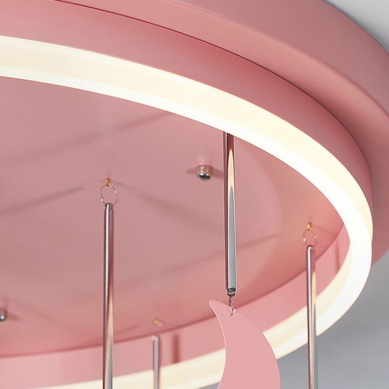 Rosa/blauer runder LED-Einbauleuchter für Kinder, Acryl-Einbauleuchter mit Meerjungfrau-/Sterndekoration, 18"/21,5" Breite