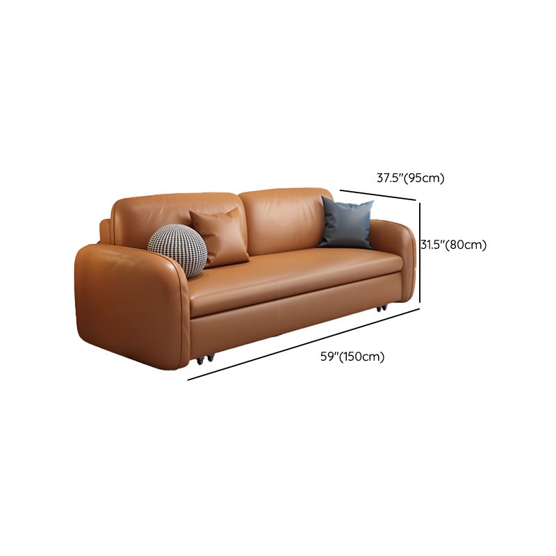 Sewn Pillow Back Seating Faux Leather Sofa with Pillows in Brown