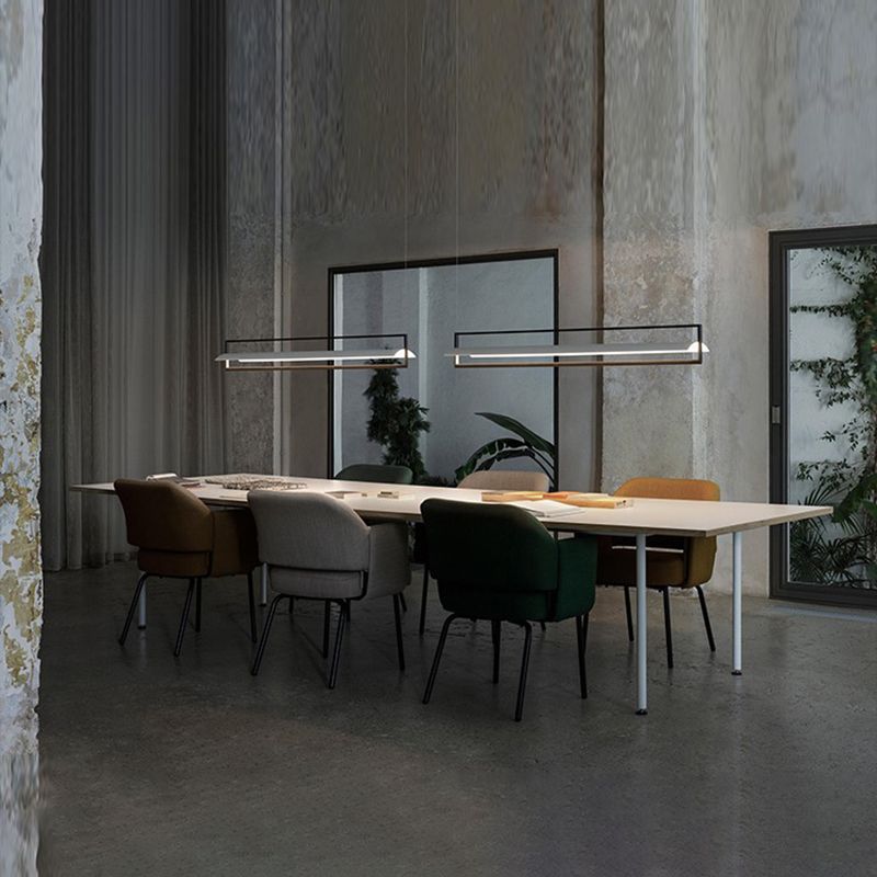 Linear Metallic Island Light Fixture Modernism LED Black Hanging Lamp Kit for Dining Room