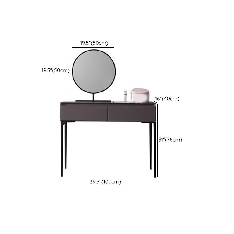 Modern Gray Vanity Mirrored Wood Makeup Dressing Table Stool Set