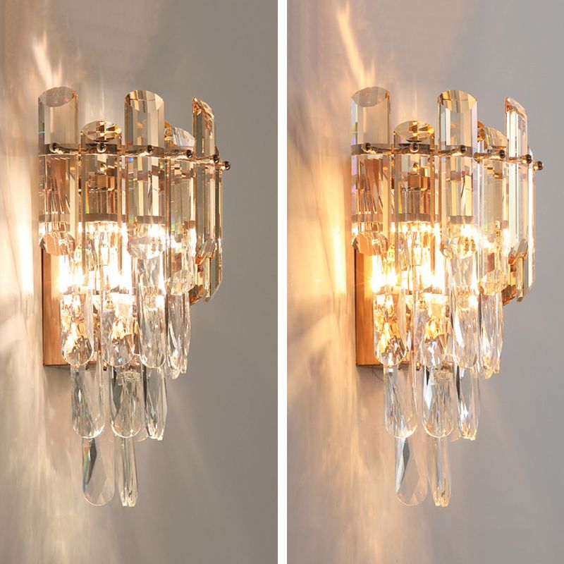 Modern Style Tiered Wall Light Crystal 2 Lights Sconces for Bedroom