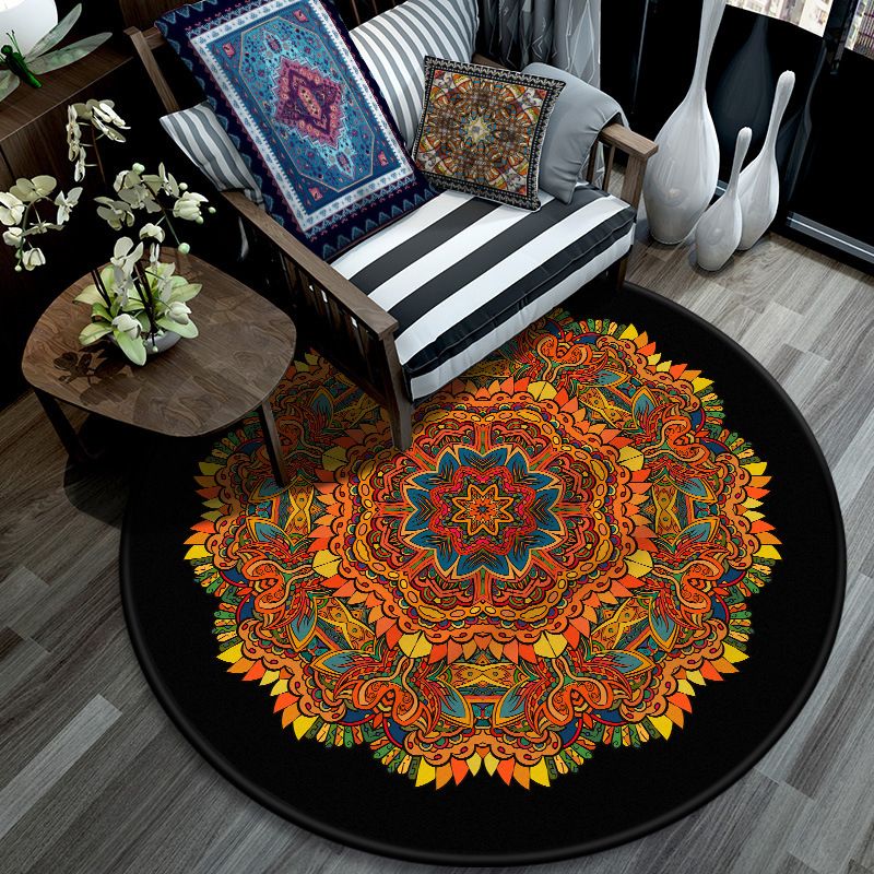 Retro Mandala Indoor Teppich dunkle Farbe marokkanischer Teppich Polypropylen nicht rutscher Haustierfreundlicher Waschung Teppich für Wohnzimmer