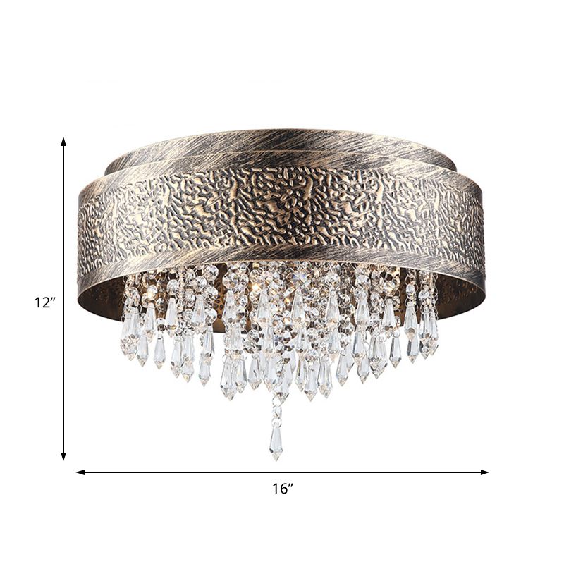 Bronzo Drum Flush Lamp Antico Stile Ferro 5/9 Luci Flush Montaggio Soffitto Luce con Crystal Accent, 16 "/19.5" Larghezza