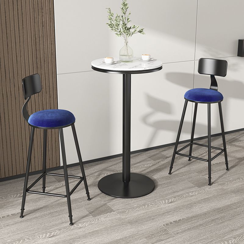 Scandinavian Low Back Footrest Barstool Matte Finish Velvet Counter Stool