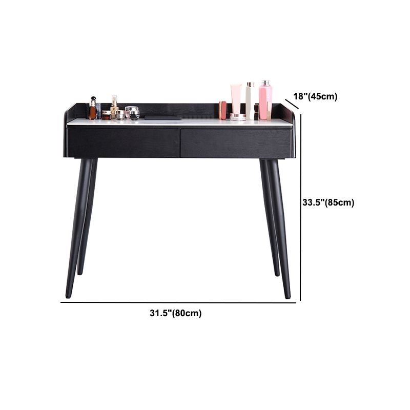 Contemporary Stone Makeup Dressing Table 33.5" H 2 Drawers Vanity Table in Black