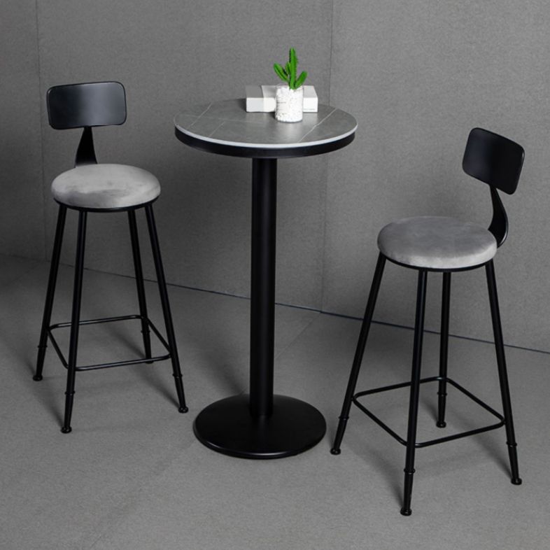 Modern 1/3 Pieces Bar Table Set Round Stone Counter Table with Backrest Stools
