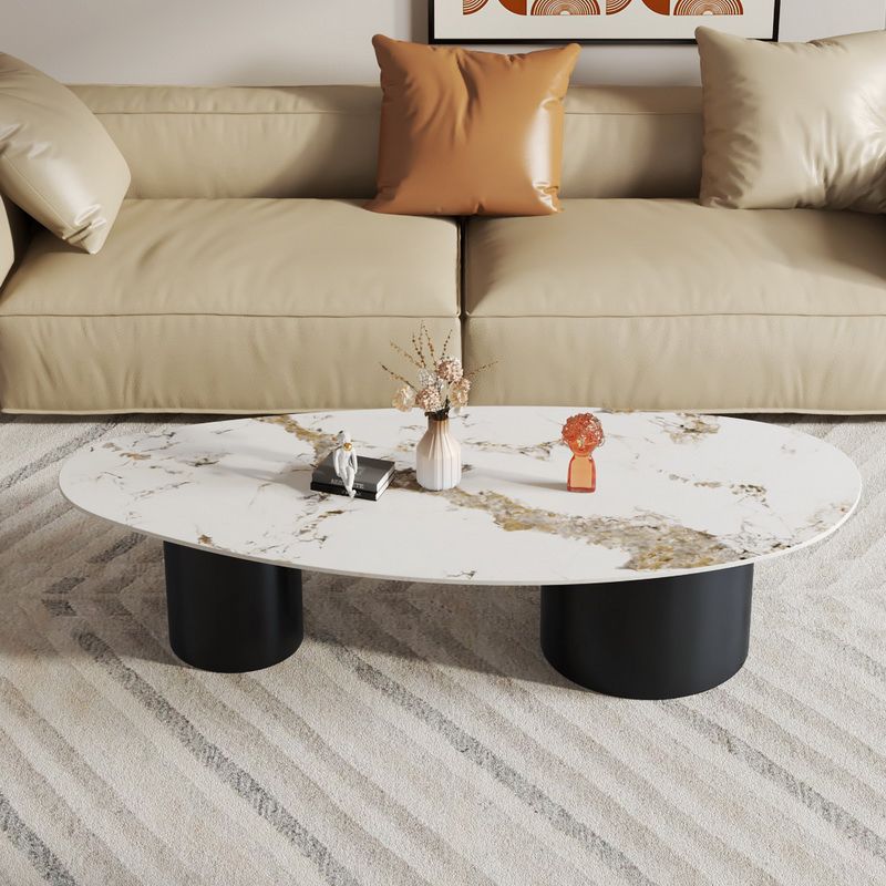 Glam Sled Coffee Table Oval Coffee or End Table in Beige and Black