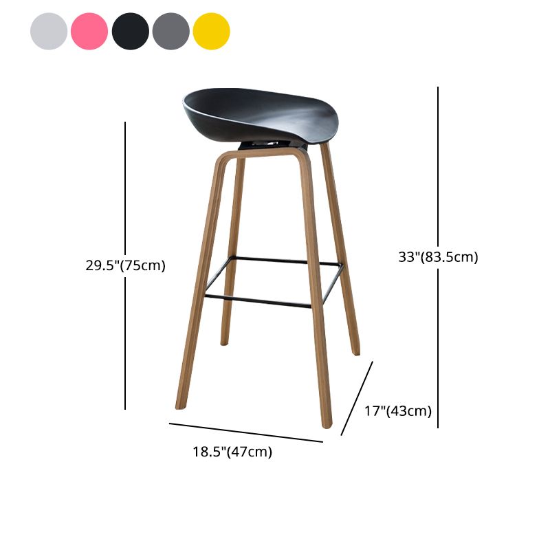 Modern Plastic Counter Stool Footrest Low Back Bucket Coffee Shop Bar Stool with Wood Legs