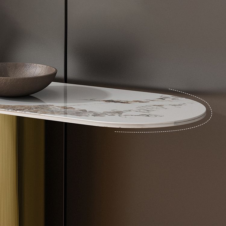 16 inch Wide Glam Console Table Oval Shape Stone Accent Table for Hall