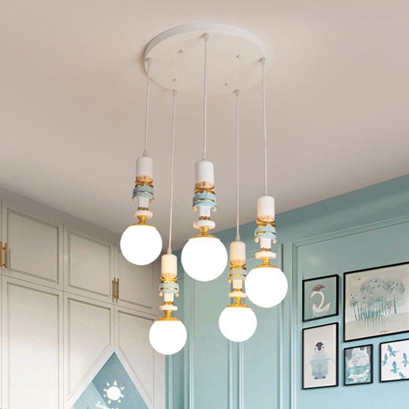 Sphere Shade Bedroom Multi Ceiling Light Cream Glass Kids Multi Light Pendant with Decorative Figurine