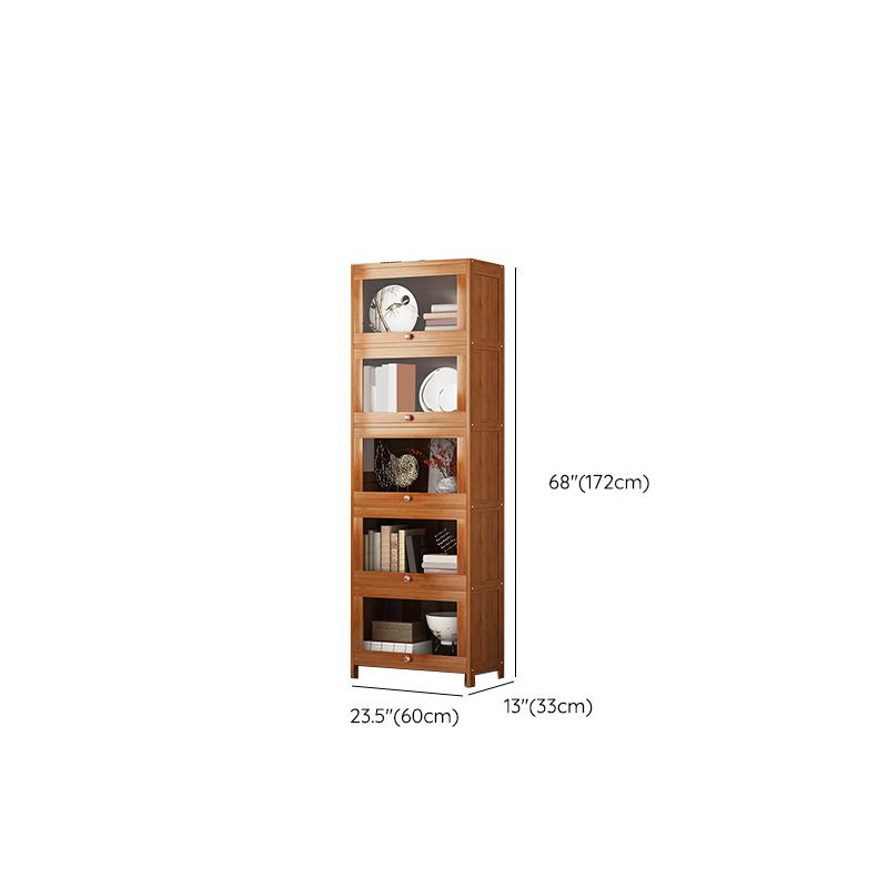 Mid Century Modern Bamboo Accent Cabinet in Brown with Glass Paned