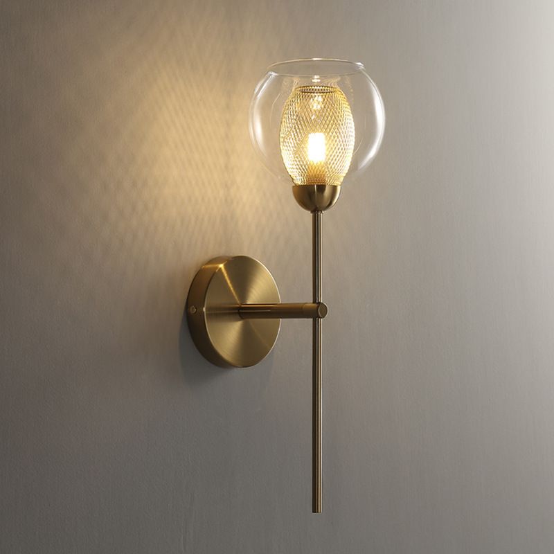1-Light Round Shade Modern Simple Style Glass Wall Lighting Fixtures in Gold