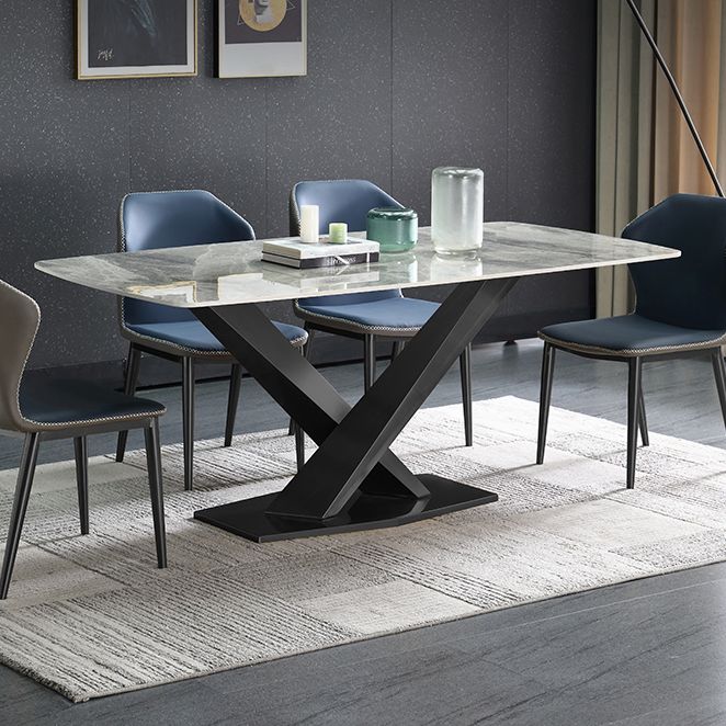 Conjunto de comedor estándar gris contemporáneo forma rectangular de piedra sinterizada juego de comidas para cocina
