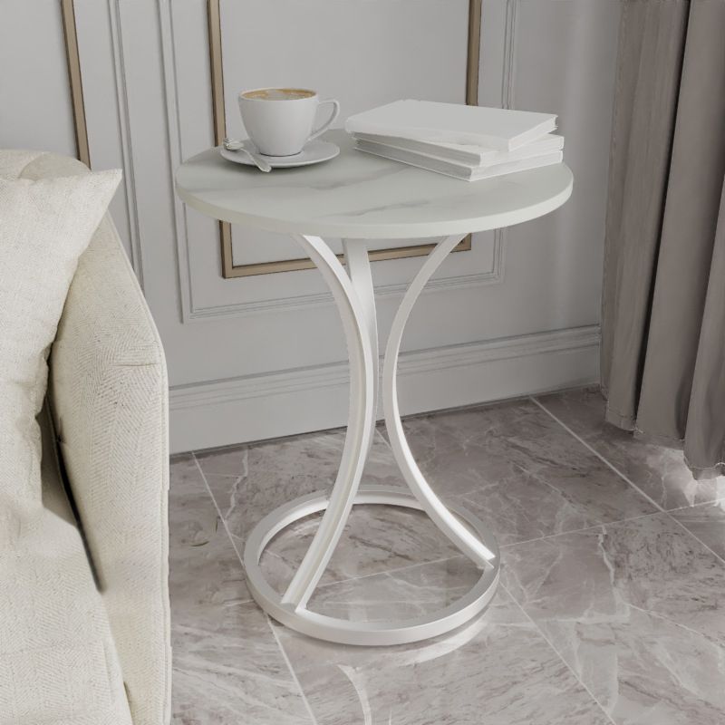 Modern Slate Round Side End Table Pedestal Table for Living Room
